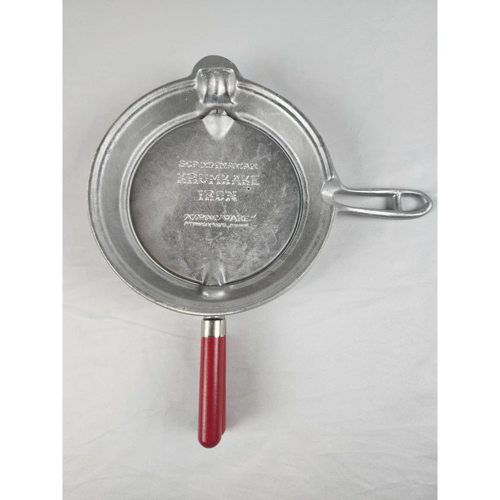 Nordic Ware Scandinavian Krumkake Iron Stovetop Cookie Baker Vintage Red Handle